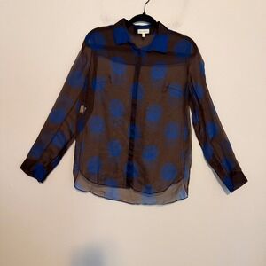 Delpozo Silk Organza blouse polka dot brown blue 40 designer classic sheer